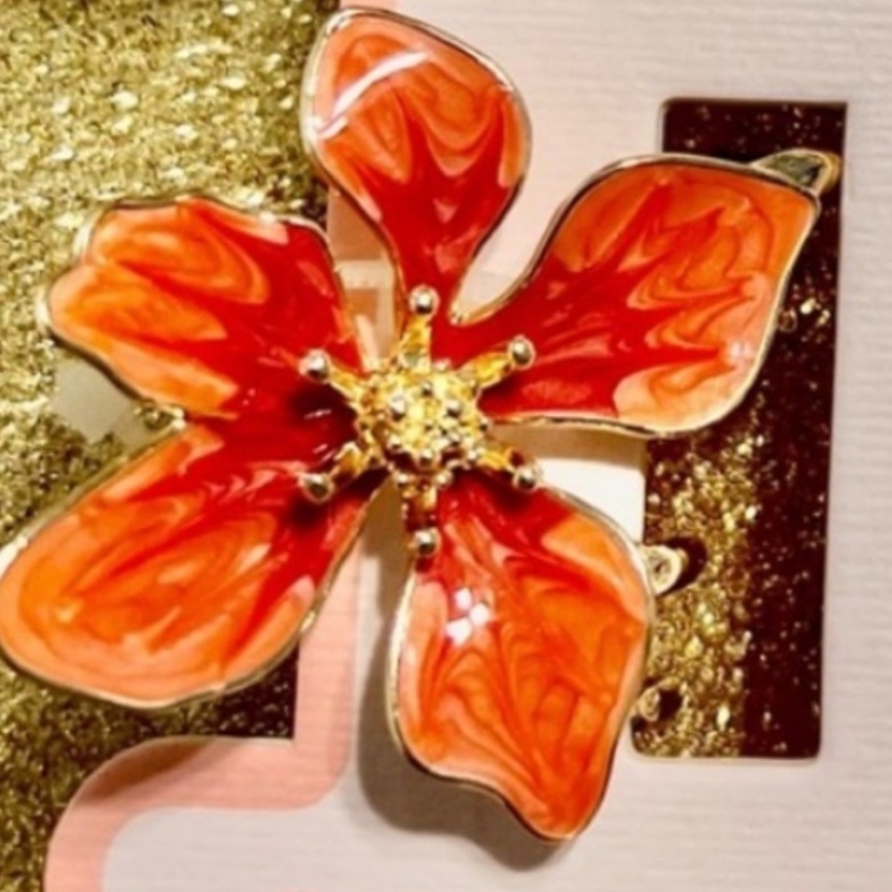 Floral Hair Clips enamel  2” each NWT Orange